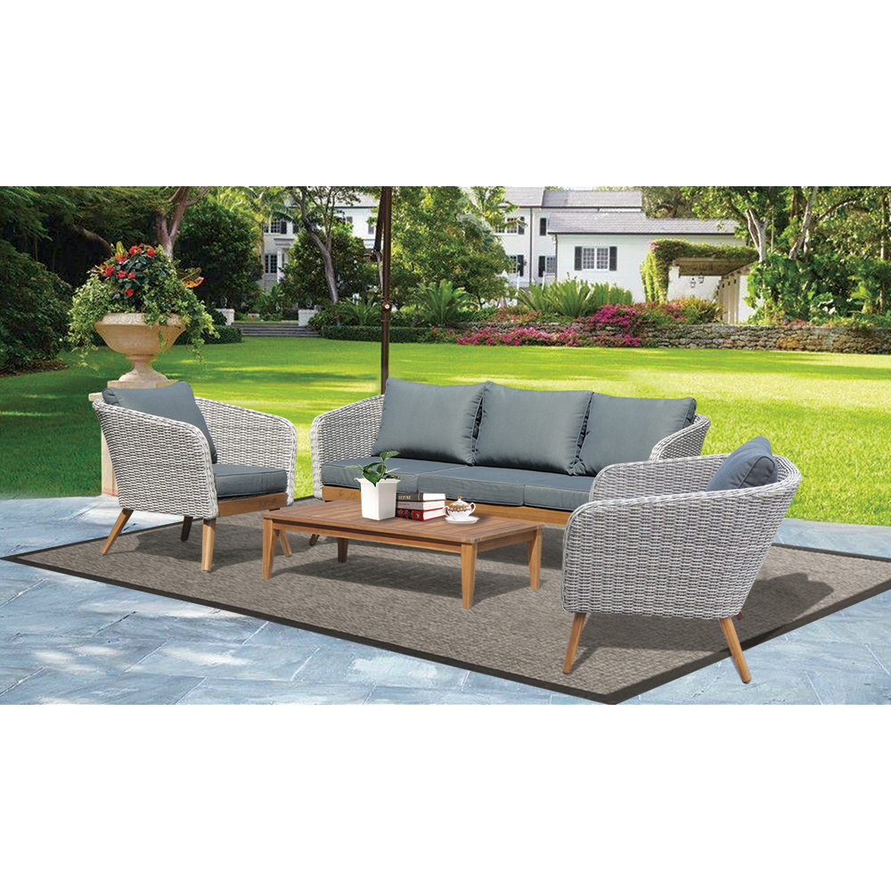 MORNINGTON - 5 Seater Outdoor Timber Table Wicker Lounge Set - Furniture Star Direct