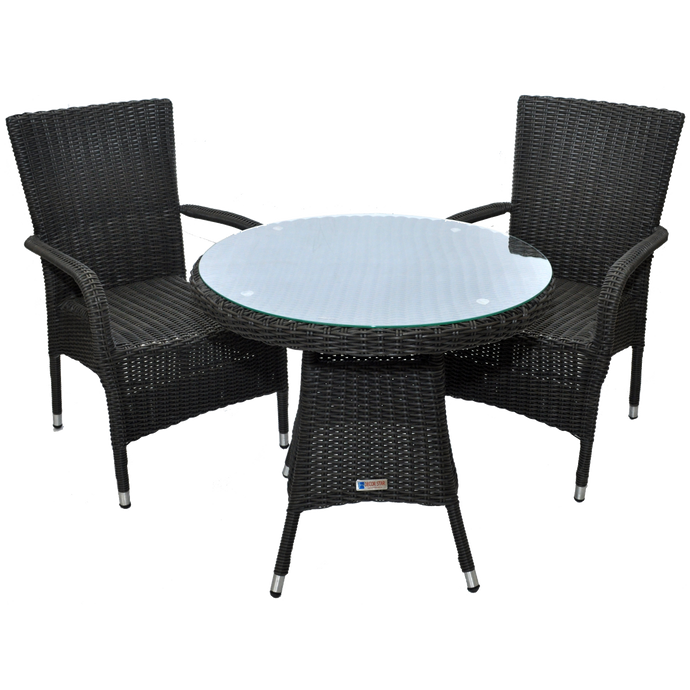 PRE-ORDER NIDDRIE - 3 Piece Outdoor Wicker Round Table and Stacking Armchair Set - Furniture Star Direct