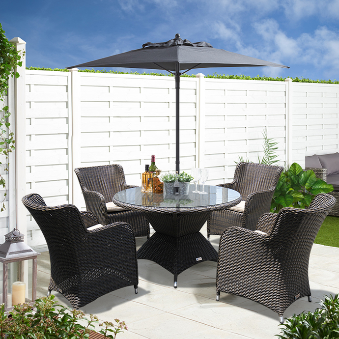 PRE-ORDER ORMOND - Affordable 5 Piece Outdoor Wicker Round Table Dining Set - Furniture Star Direct