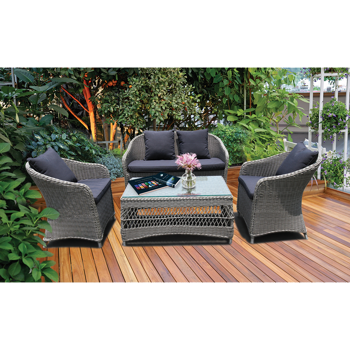 PRE-ORDER PRESTON - Lovely 4 Seater Balcony Patio Wicker Lounge Set - Furniture Star Direct