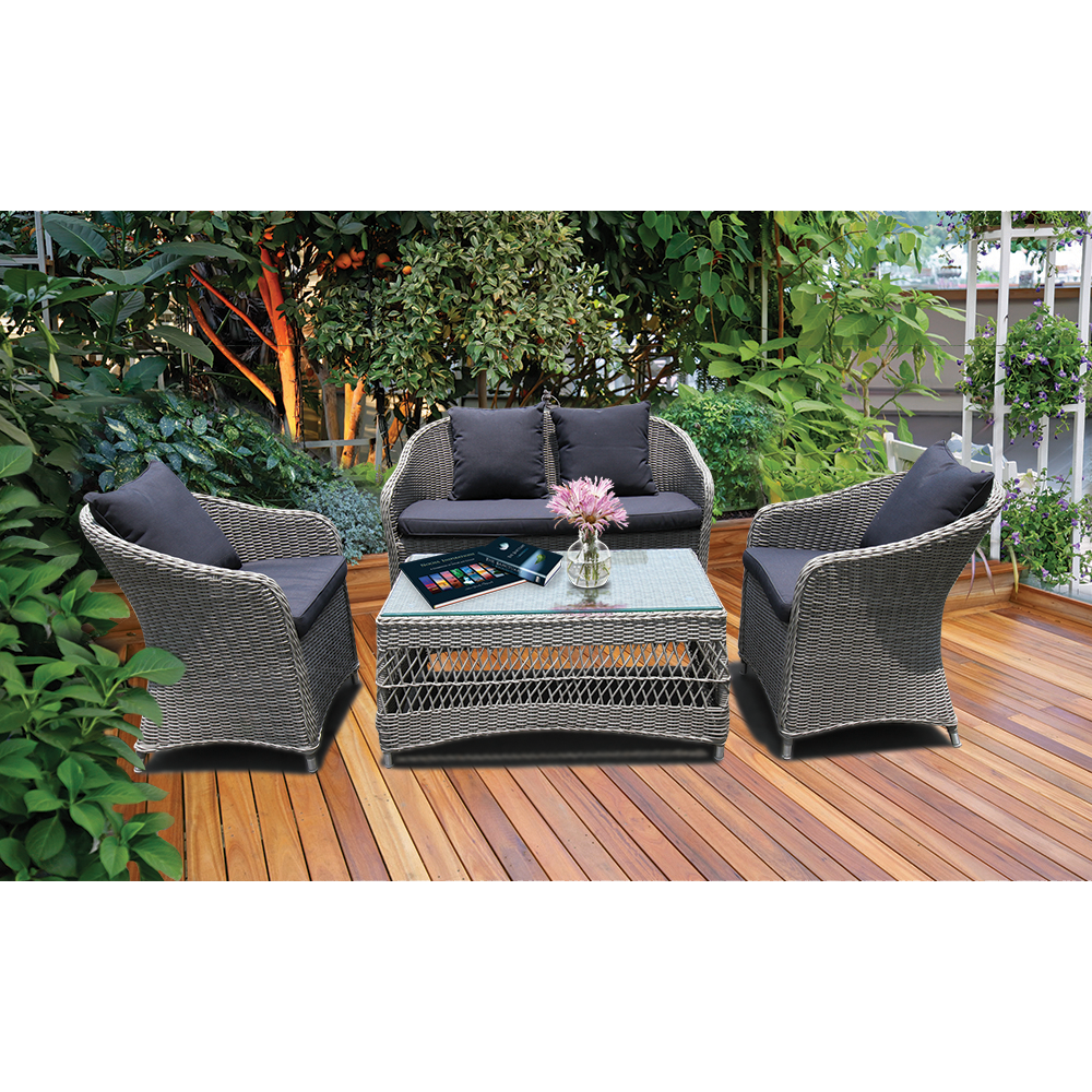 PRE-ORDER PRESTON - Lovely 4 Seater Balcony Patio Wicker Lounge Set - Furniture Star Direct