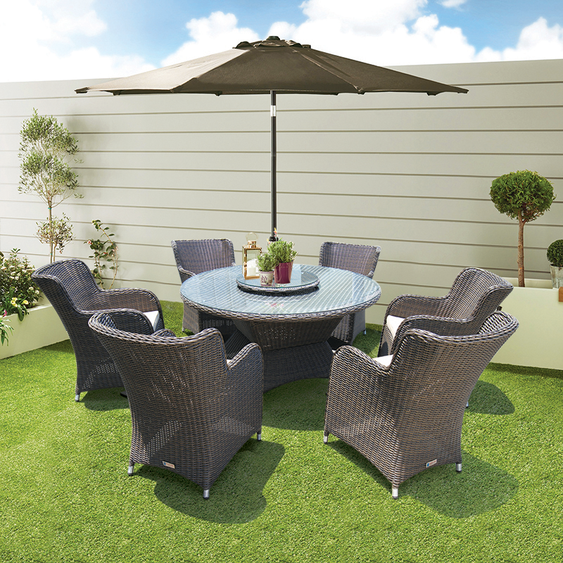 PRE-ORDER RICHMOND - 7 Piece Outdoor Wicker Round Dining Set with Lazy Susan - Furniture Star Direct