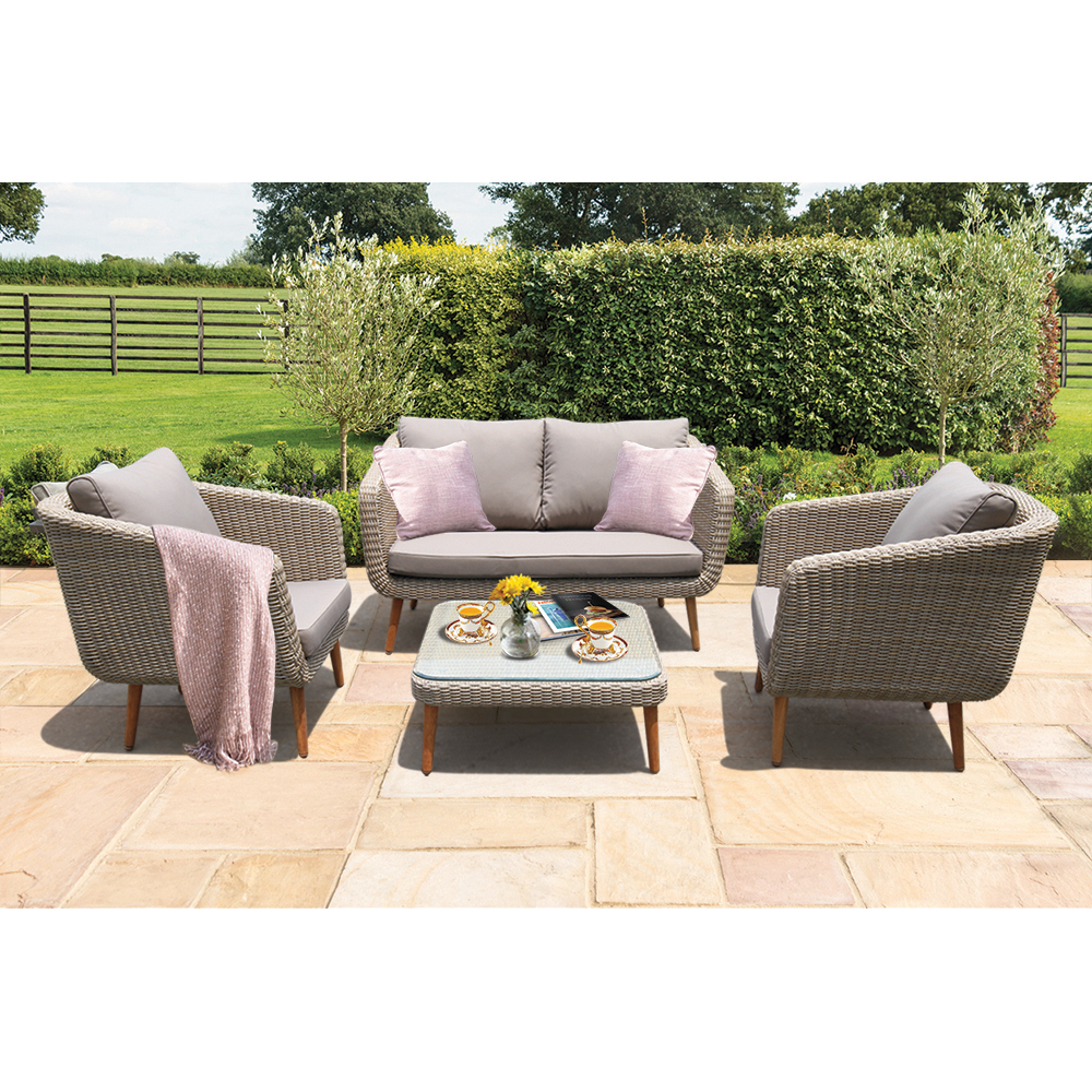 PRE-ORDER VERMONT - Glamorous 4 Seater Outdoor Timber Wicker Lounge Set - Furniture Star Direct